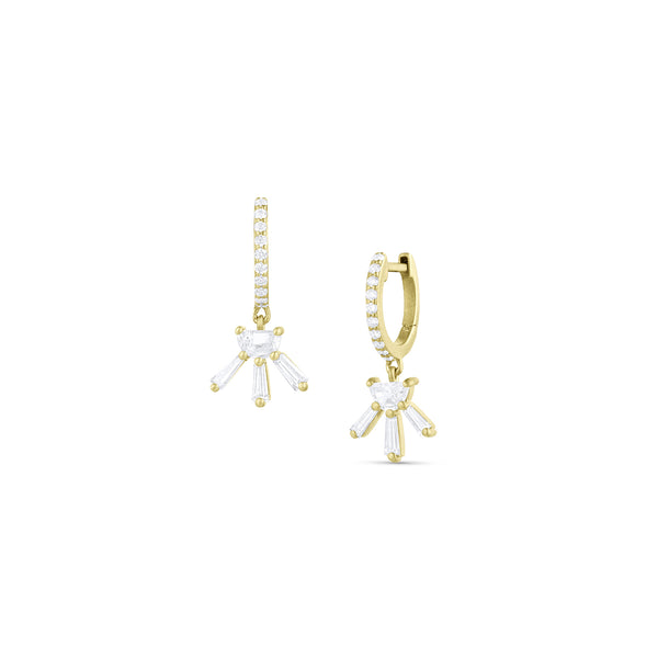 limited edition diamond half moon with starburst earrings on diamond huggie hoop, in 18k yellow gold <span class='visuallyhidden'>Text, phone 323-404-2959 for shopping help.</span>